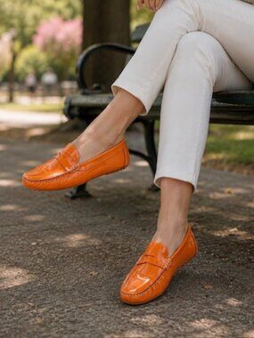 COLE HAAN "Air Collection" Women's Orange Patent Leather Penny Loafers